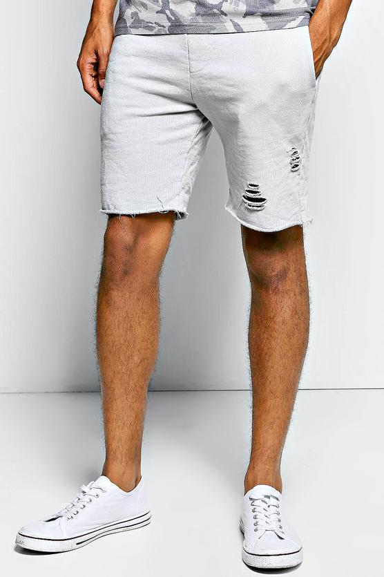 Distressed Raw Edge Jersey Shorts